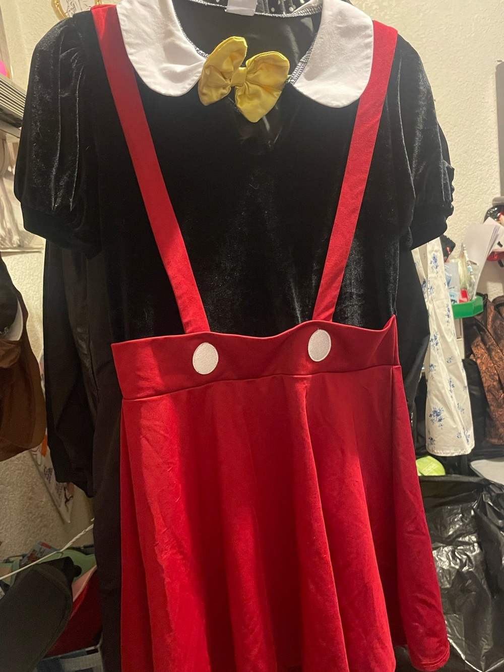 Kids Red & Black Classic Mouse Dress Costume with Yellow Bow